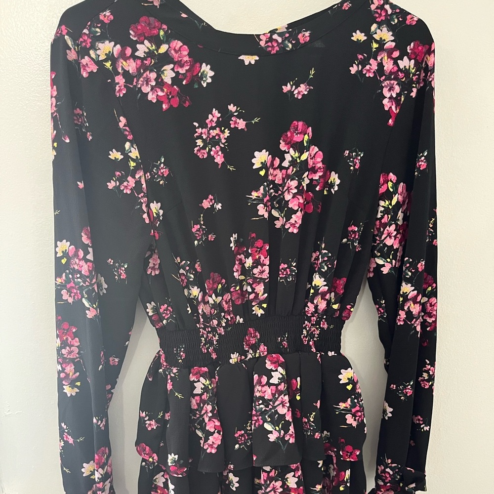 H&M Black Dress with Pink Floral Design